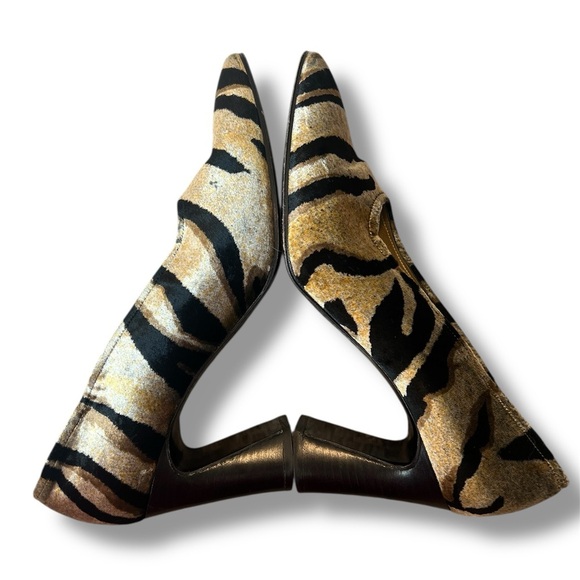 Vintage Yves Saint Laurent Tiger Print Velvet Block Heels - Picture 3 of 7